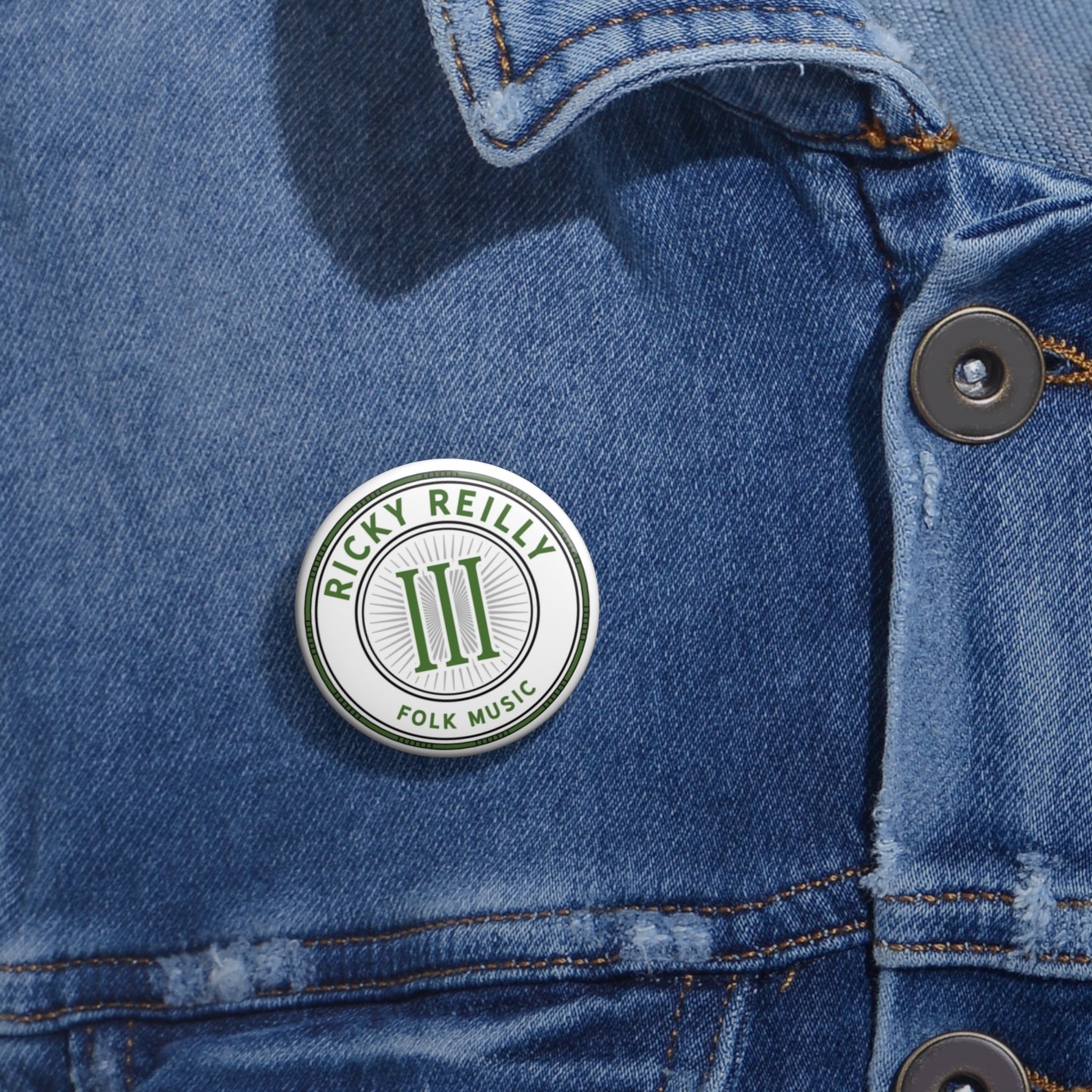 Pin Button — "Ricky Reilly Folk Music" Round Badge
