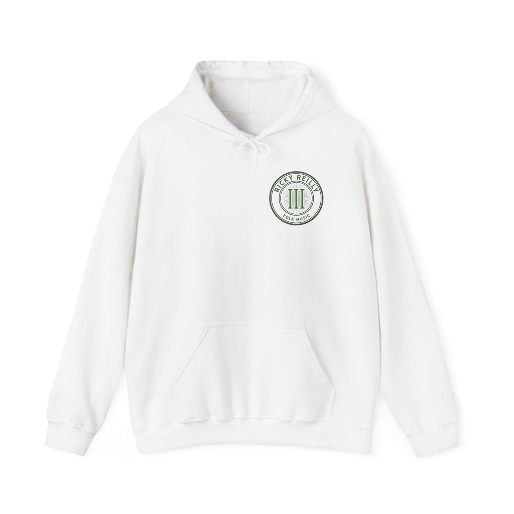 Minimalist 'III' Crest Hoodie — Vintage Green Logo Pullover